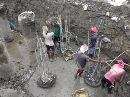 PCC on the plie cap floor (Construction of Pile Caps)